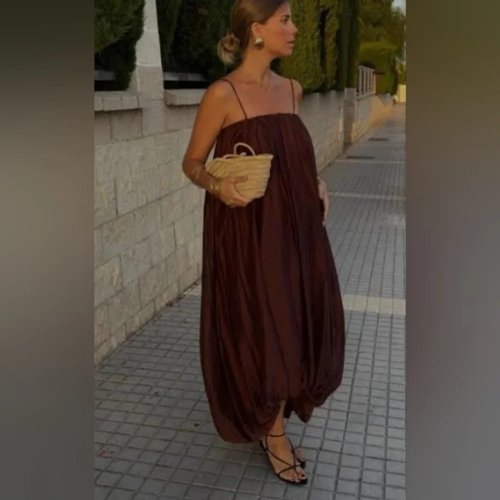 Zara Multi Position Balloon Dress Brown Size XS S - Picture 3 of 13